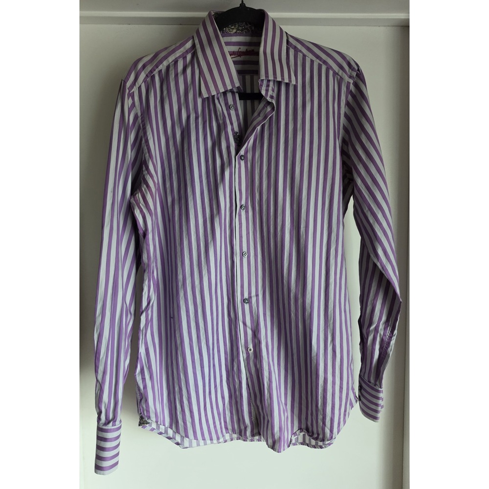 Robert Graham Button-Up Shirt Long Sleeve Striped Purple White Collared